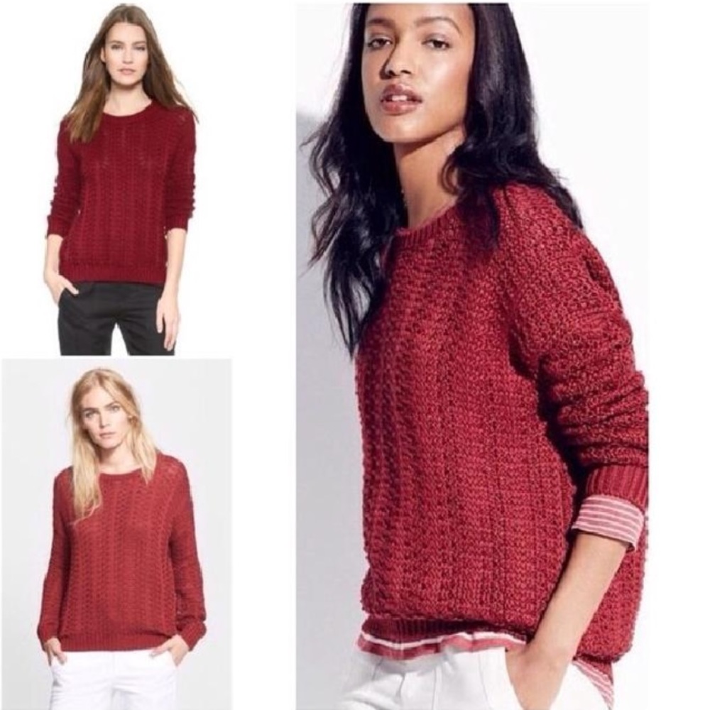 VINCE Cotton OPEN WEAVE Sweater  NWT $400 XS Berry RARE - Picture 3 of 7